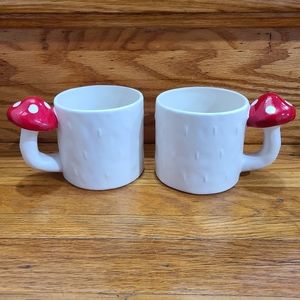 Pair of Ceramic Mug Cups  With Red Mushroom Handle